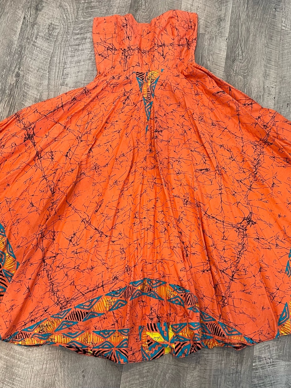 Strapless Orange Maxi Dress with Tribal Hem